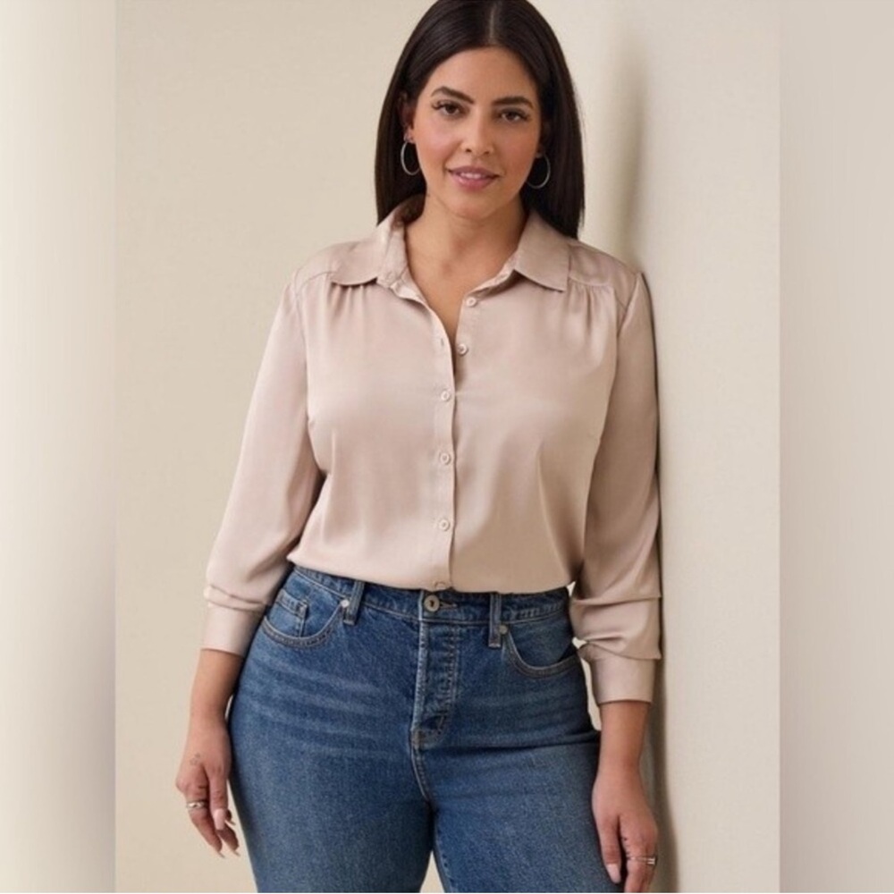 torrid Blush Button-Down Satin Shirt